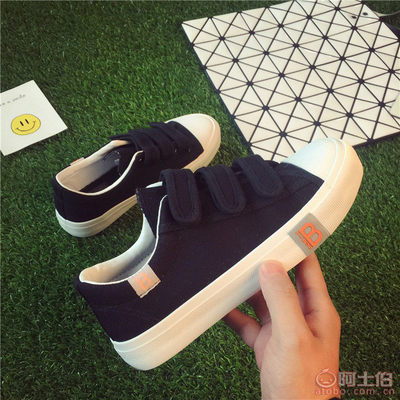 易步2017春季新款帆布皮面魔术贴女鞋3038 简约休闲，便捷时尚